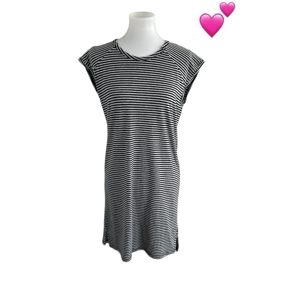 For The Republic gray and black striped short sleeve cut out back dress - Picture 2 of 7